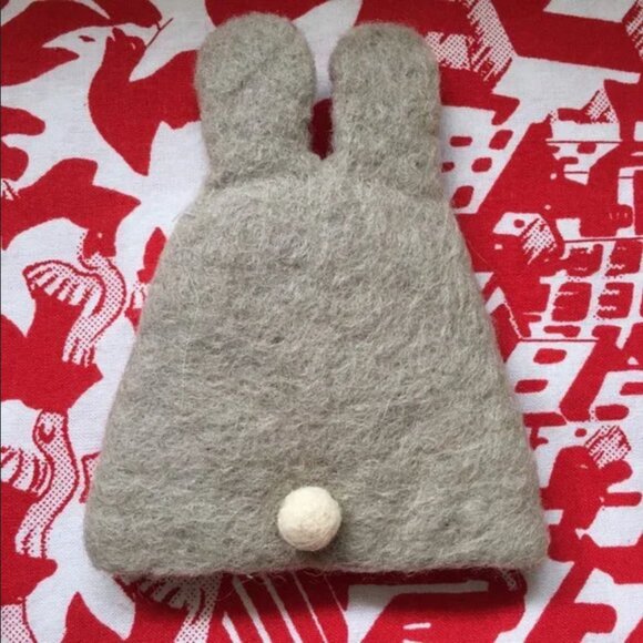 Handmade Felted Wool Rabbit Egg Cozy with Metal Egg Cup - Picture 5 of 13